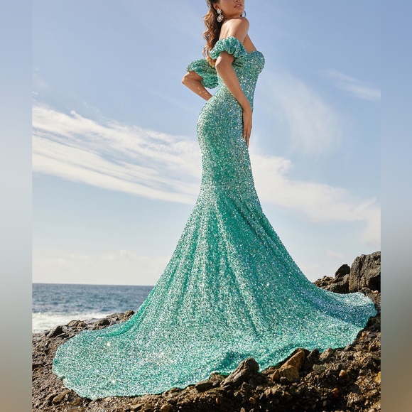 NWOT Seagreen Sequins Sweetheart Gown - Picture 3 of 8